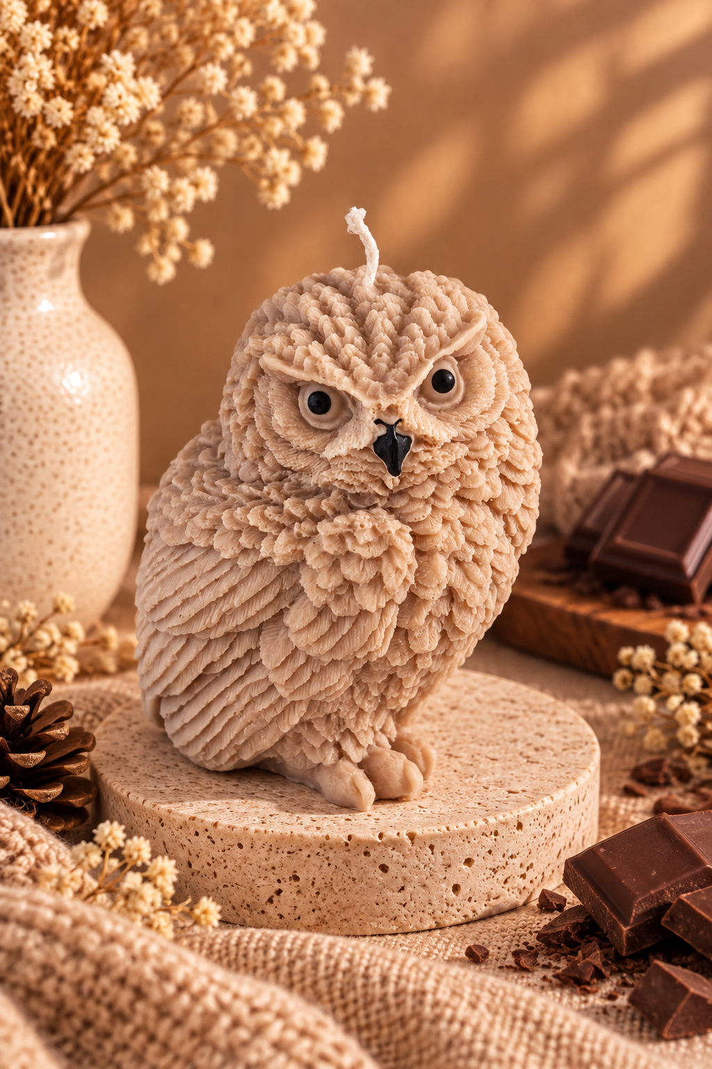 🦉 Bougie Hibou – Parfum Chocolat