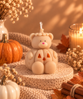 🧸 Bougie Ours Citrouille – Parfum Vanille