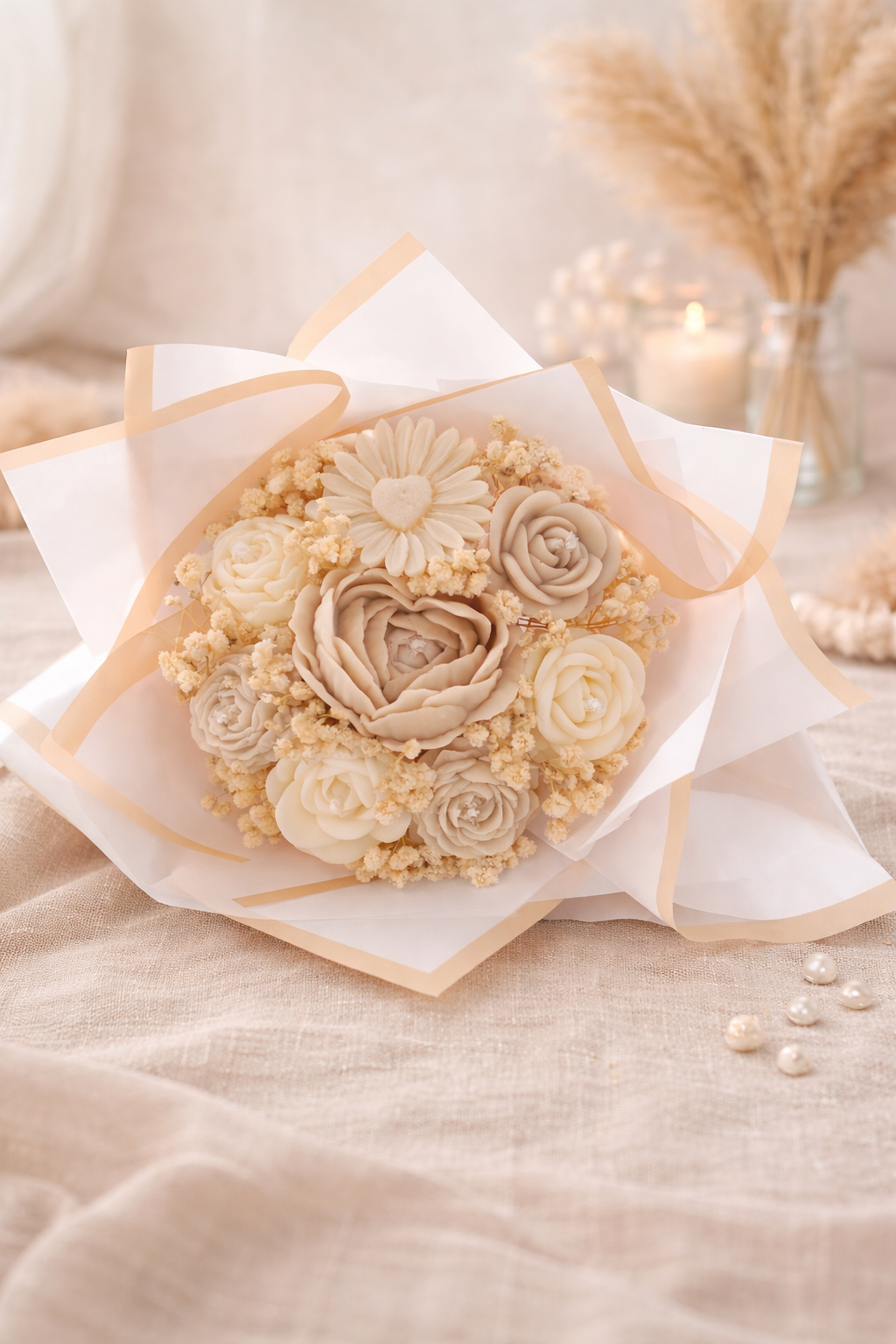 Bouquet de bougies floral - Parfum linge propre