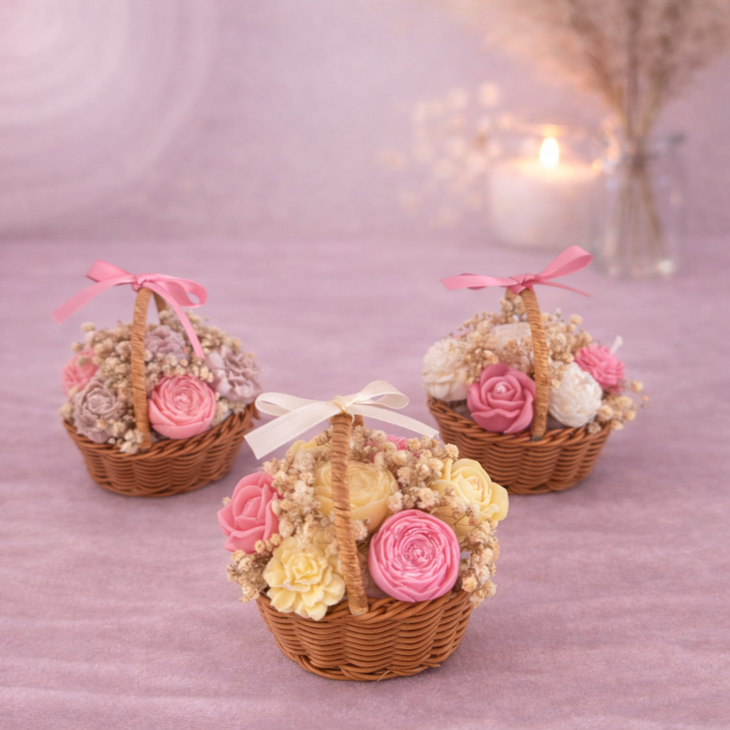 Mini panier rose/jaune - Parfum fleur de coton