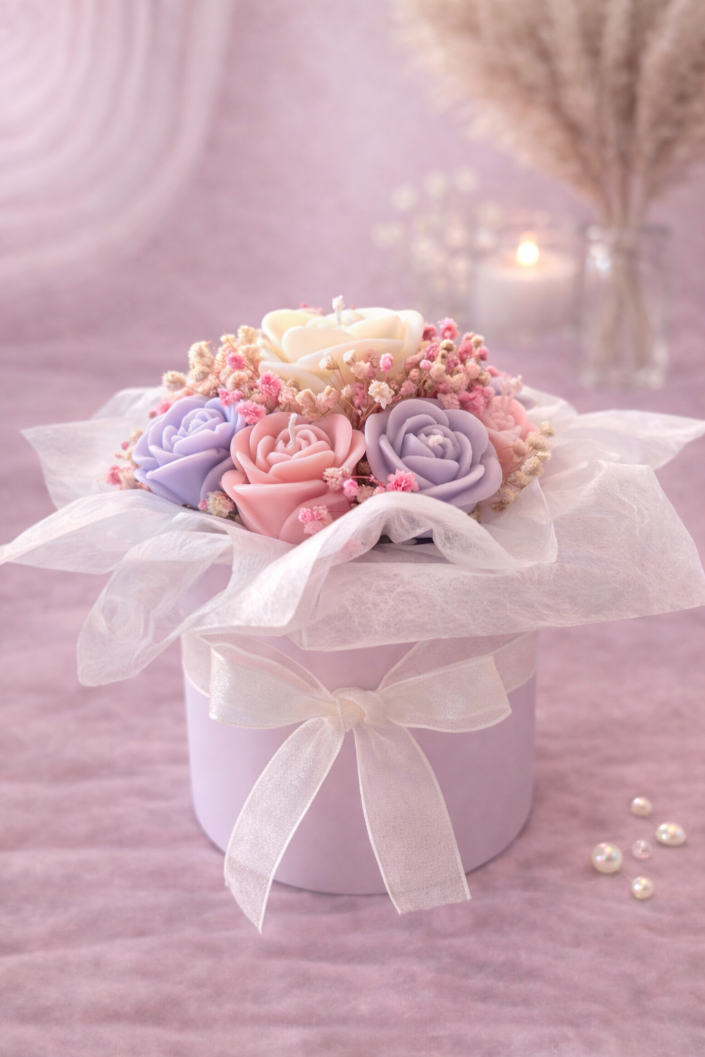 Pot de bougies 9 fleurs - Parfum rose