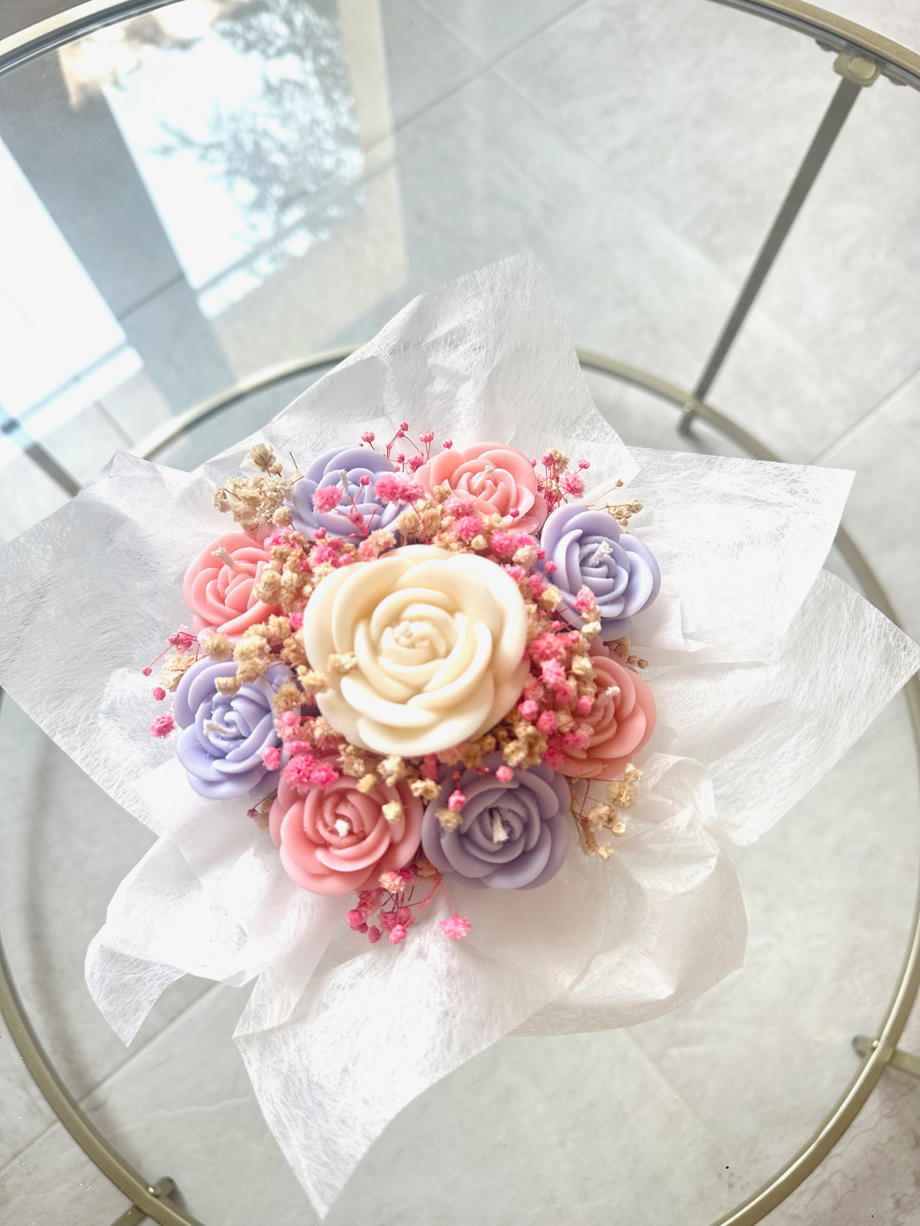 Pot de bougies 9 fleurs - Parfum rose